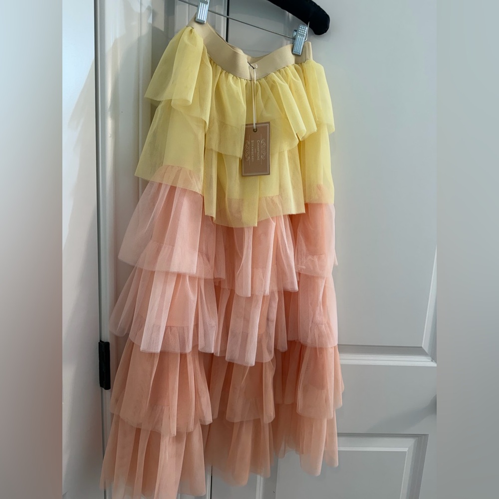 Chic Layered Tulle Maxi Skirt in Yellow and Pink